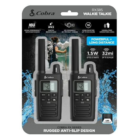 Cobra RX385 Two-Way Radios (Pair) Rugged and Water Resistant Walkie Talkies - Picture 1 of 1